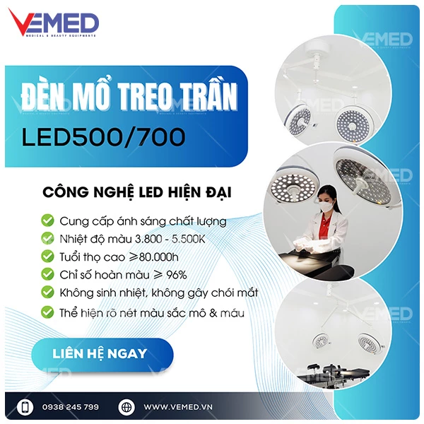 Đèn Mổ Treo Trần 2 Nhánh LED700/500 | VEMED Hà Nội