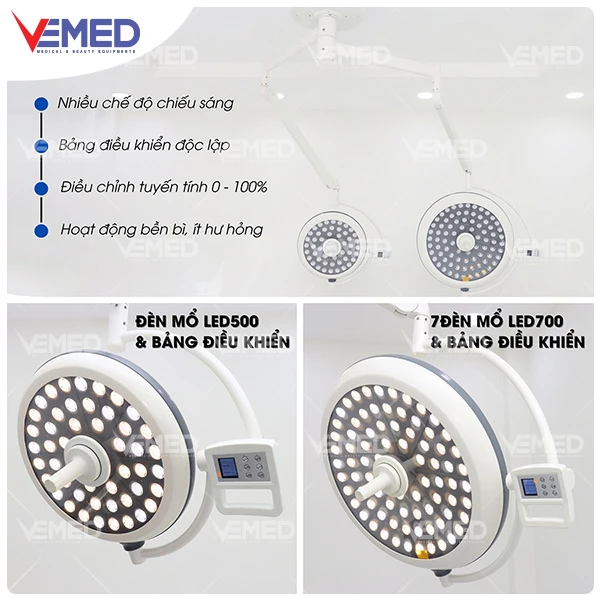 Đèn Mổ Treo Trần 2 Nhánh LED700/500 | VEMED Hà Nội