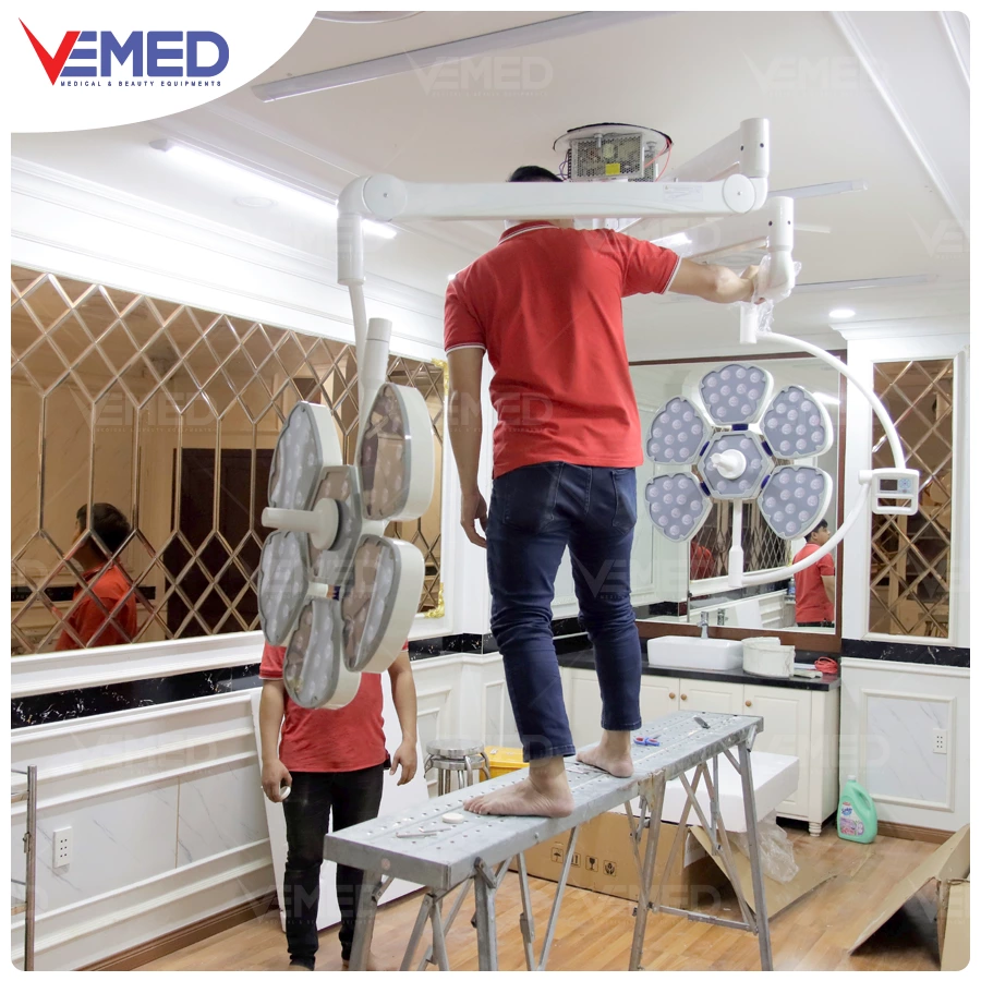 Quá trình lắp đặt đèn mổ treo trần 2 nhánh petal 6/6